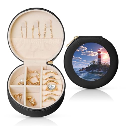 TRSGKSQP Schmuckschatulle für Damen und Mädchen, Leder, Reise-Schmucketui, Navigation, Leuchtturm, tragbare Schmuck-Organizer-Box mit Reißverschluss für Ohrringe, Armbänder, Ringe TRSGKSQP Schmuckschatulle für Damen und Mädchen, Leder, Reise-Schmucketui, Navigation, Leuchtturm, tragbare Schmuck-Organizer-Box mit Reißverschluss für Ohrringe, Armbänder, Ringe von TRSGKSQP