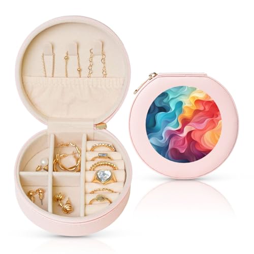 TRSGKSQP Schmuckschatulle für Damen und Mädchen, Leder, Reise-Schmucketui, Regenbogenfarben, abstrakte Illustration, tragbare Schmuck-Organizer-Box mit Reißverschluss für Ohrringe, Armbänder, Ringe TRSGKSQP Schmuckschatulle für Damen und Mädchen, Leder, Reise-Schmucketui, Regenbogenfarben, abstrakte Illustration, tragbare Schmuck-Organizer-Box mit Reißverschluss für Ohrringe, Armbänder, Ringe von TRSGKSQP