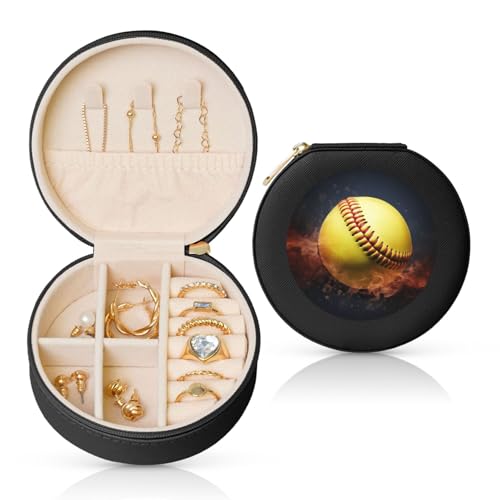 TRSGKSQP Schmuckschatulle für Damen und Mädchen, Leder, Reise-Schmucketui, Softball, tragbare Schmuck-Organizer-Box mit Reißverschluss für Ohrringe, Armbänder, Ringe TRSGKSQP Schmuckschatulle für Damen und Mädchen, Leder, Reise-Schmucketui, Softball, tragbare Schmuck-Organizer-Box mit Reißverschluss für Ohrringe, Armbänder, Ringe von TRSGKSQP