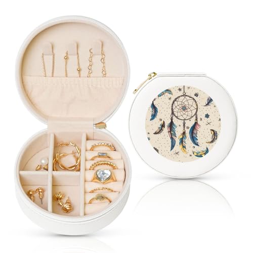 TRSGKSQP Schmuckschatulle für Damen und Mädchen, Leder, Reise-Schmucketui, Traumfänger und Mond, tragbare Schmuck-Organizer-Box mit Reißverschluss für Ohrringe, Armbänder, Ringe TRSGKSQP Schmuckschatulle für Damen und Mädchen, Leder, Reise-Schmucketui, Traumfänger und Mond, tragbare Schmuck-Organizer-Box mit Reißverschluss für Ohrringe, Armbänder, Ringe von TRSGKSQP