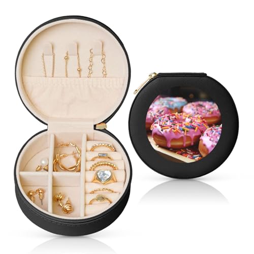 TRSGKSQP Schmuckschatulle für Damen und Mädchen, Leder, Reise-Schmucketui, hübsche Donuts, tragbare Schmuck-Organizer-Box mit Reißverschluss für Ohrringe, Armbänder, Ringe TRSGKSQP Schmuckschatulle für Damen und Mädchen, Leder, Reise-Schmucketui, hübsche Donuts, tragbare Schmuck-Organizer-Box mit Reißverschluss für Ohrringe, Armbänder, Ringe von TRSGKSQP