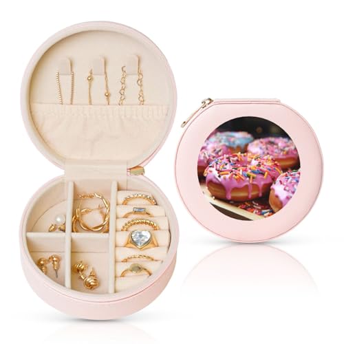 TRSGKSQP Schmuckschatulle für Damen und Mädchen, Leder, Reise-Schmucketui, hübsche Donuts, tragbare Schmuck-Organizer-Box mit Reißverschluss für Ohrringe, Armbänder, Ringe TRSGKSQP Schmuckschatulle für Damen und Mädchen, Leder, Reise-Schmucketui, hübsche Donuts, tragbare Schmuck-Organizer-Box mit Reißverschluss für Ohrringe, Armbänder, Ringe von TRSGKSQP