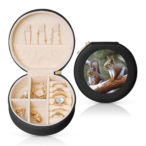 TRSGKSQP Schmuckschatulle für Damen und Mädchen, Leder, Reise-Schmucketui, kleines Eichhörnchen, tragbare Schmuck-Organizer-Box mit Reißverschluss für Ohrringe, Armbänder, Ringe TRSGKSQP Schmuckschatulle für Damen und Mädchen, Leder, Reise-Schmucketui, kleines Eichhörnchen, tragbare Schmuck-Organizer-Box mit Reißverschluss für Ohrringe, Armbänder, Ringe von TRSGKSQP