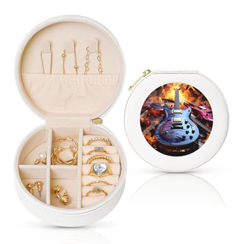 TRSGKSQP Schmuckschatulle für Damen und Mädchen, Leder, Reise-Schmucketui, magische E-Gitarre, Musik, tragbare Schmuck-Organizer-Box mit Reißverschluss für Ohrringe, Armbänder, Ringe TRSGKSQP Schmuckschatulle für Damen und Mädchen, Leder, Reise-Schmucketui, magische E-Gitarre, Musik, tragbare Schmuck-Organizer-Box mit Reißverschluss für Ohrringe, Armbänder, Ringe von TRSGKSQP