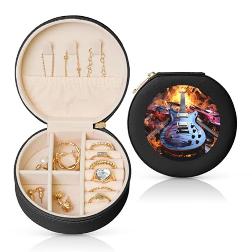 TRSGKSQP Schmuckschatulle für Damen und Mädchen, Leder, Reise-Schmucketui, magische E-Gitarre, Musik, tragbare Schmuck-Organizer-Box mit Reißverschluss für Ohrringe, Armbänder, Ringe TRSGKSQP Schmuckschatulle für Damen und Mädchen, Leder, Reise-Schmucketui, magische E-Gitarre, Musik, tragbare Schmuck-Organizer-Box mit Reißverschluss für Ohrringe, Armbänder, Ringe von TRSGKSQP