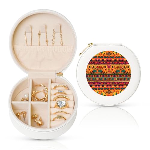 TRSGKSQP Schmuckschatulle für Damen und Mädchen, Leder, Reise-Schmucketui, mexikanische Volkskunst, Boho, tragbare Schmuck-Organizer-Box mit Reißverschluss für Ohrringe, Armbänder, Ringe TRSGKSQP Schmuckschatulle für Damen und Mädchen, Leder, Reise-Schmucketui, mexikanische Volkskunst, Boho, tragbare Schmuck-Organizer-Box mit Reißverschluss für Ohrringe, Armbänder, Ringe von TRSGKSQP