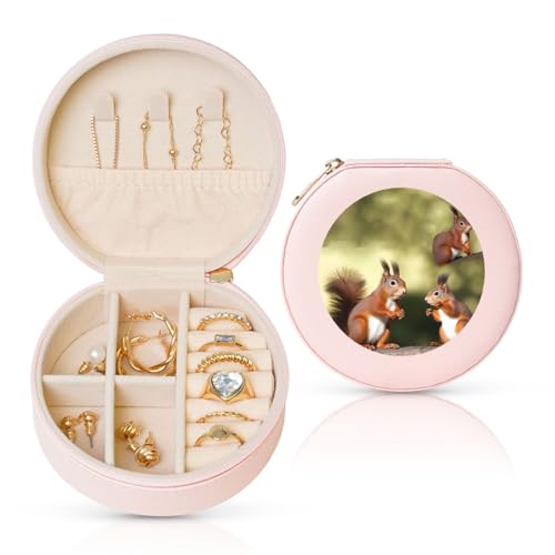 TRSGKSQP Schmuckschatulle für Damen und Mädchen, Leder, Reise-Schmucketui, niedliche Eichhörnchen, tragbare Schmuck-Organizer-Box mit Reißverschluss für Ohrringe, Armbänder, Ringe TRSGKSQP Schmuckschatulle für Damen und Mädchen, Leder, Reise-Schmucketui, niedliche Eichhörnchen, tragbare Schmuck-Organizer-Box mit Reißverschluss für Ohrringe, Armbänder, Ringe von TRSGKSQP