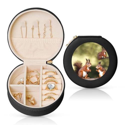 TRSGKSQP Schmuckschatulle für Damen und Mädchen, Leder, Reise-Schmucketui, niedliche Eichhörnchen, tragbare Schmuck-Organizer-Box mit Reißverschluss für Ohrringe, Armbänder, Ringe TRSGKSQP Schmuckschatulle für Damen und Mädchen, Leder, Reise-Schmucketui, niedliche Eichhörnchen, tragbare Schmuck-Organizer-Box mit Reißverschluss für Ohrringe, Armbänder, Ringe von TRSGKSQP