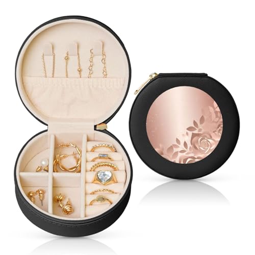 TRSGKSQP Schmuckschatulle für Damen und Mädchen, Leder, Reise-Schmucketui, rotgoldene Tapete, tragbare Schmuck-Organizer-Box mit Reißverschluss für Ohrringe, Armbänder, Ringe TRSGKSQP Schmuckschatulle für Damen und Mädchen, Leder, Reise-Schmucketui, rotgoldene Tapete, tragbare Schmuck-Organizer-Box mit Reißverschluss für Ohrringe, Armbänder, Ringe von TRSGKSQP