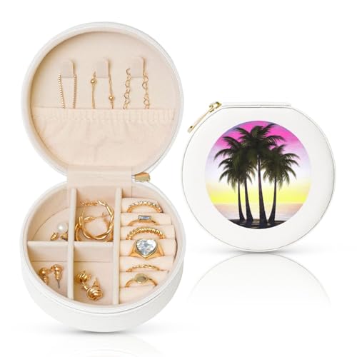 TRSGKSQP Schmuckschatulle für Damen und Mädchen, Leder, Reise-Schmucketui, tropische Palme, tragbare Schmuck-Organizer-Box mit Reißverschluss für Ohrringe, Armbänder, Ringe TRSGKSQP Schmuckschatulle für Damen und Mädchen, Leder, Reise-Schmucketui, tropische Palme, tragbare Schmuck-Organizer-Box mit Reißverschluss für Ohrringe, Armbänder, Ringe von TRSGKSQP