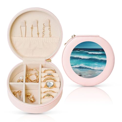 TRSGKSQP Schmuckschatulle für Damen und Mädchen, Leder, Reise-Schmucketui, türkis, Strand, originelle Meereslandschaft, tragbare Schmuck-Organizer-Box mit Reißverschluss für Ohrringe, Armbänder, Ringe TRSGKSQP Schmuckschatulle für Damen und Mädchen, Leder, Reise-Schmucketui, türkis, Strand, originelle Meereslandschaft, tragbare Schmuck-Organizer-Box mit Reißverschluss für Ohrringe, Armbänder, Ringe von TRSGKSQP