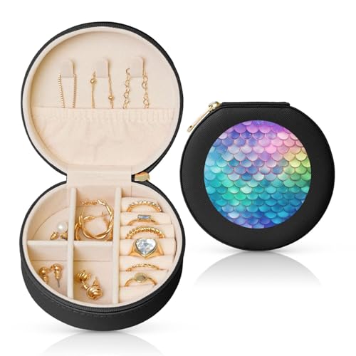 TRSGKSQP Schmuckschatulle für Damen und Mädchen, Leder, Reise-Schmucketui, verträumter Farbverlauf, Meerjungfrauenschuppen, tragbare Schmuck-Organizer-Box mit Reißverschluss für Ohrringe, Armbänder TRSGKSQP Schmuckschatulle für Damen und Mädchen, Leder, Reise-Schmucketui, verträumter Farbverlauf, Meerjungfrauenschuppen, tragbare Schmuck-Organizer-Box mit Reißverschluss für Ohrringe, Armbänder von TRSGKSQP