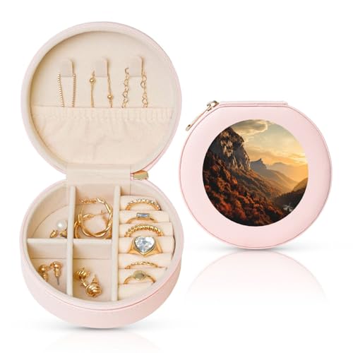 TRSGKSQP Schmuckschatulle für Damen und Mädchen, Leder, Reise-Schmuckkästchen, Berge im Sonnenuntergang, tragbare Schmuck-Organizer-Box mit Reißverschluss für Ohrringe, Armbänder, Ringe TRSGKSQP Schmuckschatulle für Damen und Mädchen, Leder, Reise-Schmuckkästchen, Berge im Sonnenuntergang, tragbare Schmuck-Organizer-Box mit Reißverschluss für Ohrringe, Armbänder, Ringe von TRSGKSQP