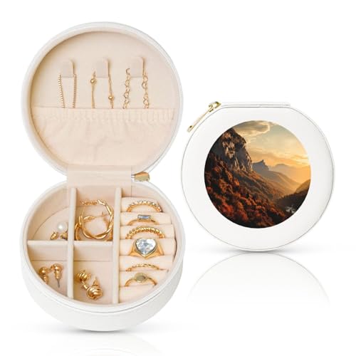 TRSGKSQP Schmuckschatulle für Damen und Mädchen, Leder, Reise-Schmuckkästchen, Berge im Sonnenuntergang, tragbare Schmuck-Organizer-Box mit Reißverschluss für Ohrringe, Armbänder, Ringe TRSGKSQP Schmuckschatulle für Damen und Mädchen, Leder, Reise-Schmuckkästchen, Berge im Sonnenuntergang, tragbare Schmuck-Organizer-Box mit Reißverschluss für Ohrringe, Armbänder, Ringe von TRSGKSQP