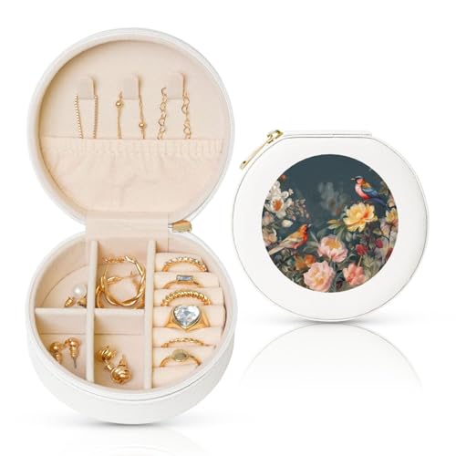 TRSGKSQP Schmuckschatulle für Damen und Mädchen, Leder, Reise-Schmuckkästchen, Blumen, Vögel, tragbare Schmuck-Organizer-Box mit Reißverschluss für Ohrringe, Armbänder, Ringe TRSGKSQP Schmuckschatulle für Damen und Mädchen, Leder, Reise-Schmuckkästchen, Blumen, Vögel, tragbare Schmuck-Organizer-Box mit Reißverschluss für Ohrringe, Armbänder, Ringe von TRSGKSQP