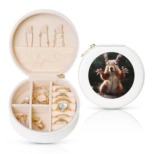 TRSGKSQP Schmuckschatulle für Damen und Mädchen, Leder, Reise-Schmuckkästchen, Eichhörnchen, lustiges Tier, tragbare Schmuck-Organizer-Box mit Reißverschluss für Ohrringe, Armbänder, Ringe TRSGKSQP Schmuckschatulle für Damen und Mädchen, Leder, Reise-Schmuckkästchen, Eichhörnchen, lustiges Tier, tragbare Schmuck-Organizer-Box mit Reißverschluss für Ohrringe, Armbänder, Ringe von TRSGKSQP