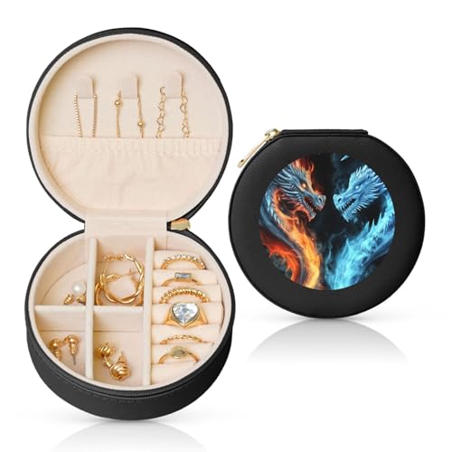 TRSGKSQP Schmuckschatulle für Damen und Mädchen, Leder, Reise-Schmuckkästchen, Eis- und Feuerdrachen, tragbare Schmuck-Organizer-Box mit Reißverschluss für Ohrringe, Armbänder, Ringe TRSGKSQP Schmuckschatulle für Damen und Mädchen, Leder, Reise-Schmuckkästchen, Eis- und Feuerdrachen, tragbare Schmuck-Organizer-Box mit Reißverschluss für Ohrringe, Armbänder, Ringe von TRSGKSQP