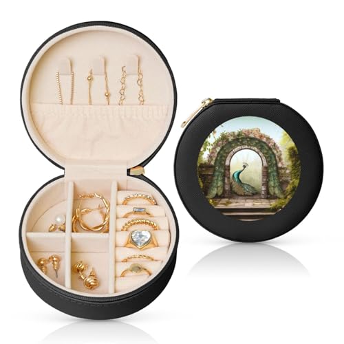 TRSGKSQP Schmuckschatulle für Damen und Mädchen, Leder, Reise-Schmuckkästchen, Garten, gewölbte Tür, Pfau, tragbare Schmuck-Organizer-Box mit Reißverschluss für Ohrringe, Armbänder, Ringe TRSGKSQP Schmuckschatulle für Damen und Mädchen, Leder, Reise-Schmuckkästchen, Garten, gewölbte Tür, Pfau, tragbare Schmuck-Organizer-Box mit Reißverschluss für Ohrringe, Armbänder, Ringe von TRSGKSQP