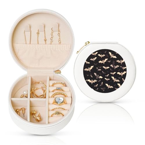 TRSGKSQP Schmuckschatulle für Damen und Mädchen, Leder, Reise-Schmuckkästchen, Halloween, fliegende Fledermäuse, tragbare Schmuck-Organizer-Box mit Reißverschluss für Ohrringe, Armbänder, Ringe TRSGKSQP Schmuckschatulle für Damen und Mädchen, Leder, Reise-Schmuckkästchen, Halloween, fliegende Fledermäuse, tragbare Schmuck-Organizer-Box mit Reißverschluss für Ohrringe, Armbänder, Ringe von TRSGKSQP