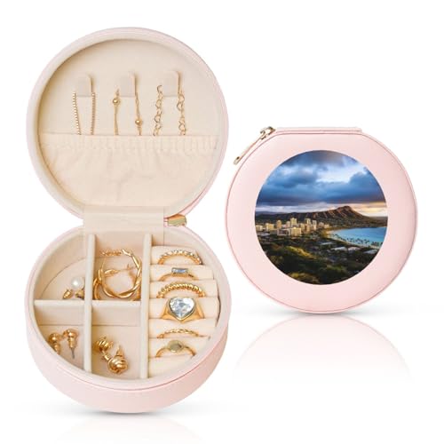 TRSGKSQP Schmuckschatulle für Damen und Mädchen, Leder, Reise-Schmuckkästchen, Hawaii-Skyline, Diamantkopf, Vulkan, tragbare Schmuck-Organizer-Box mit Reißverschluss für Ohrringe, Armbänder, Ringe TRSGKSQP Schmuckschatulle für Damen und Mädchen, Leder, Reise-Schmuckkästchen, Hawaii-Skyline, Diamantkopf, Vulkan, tragbare Schmuck-Organizer-Box mit Reißverschluss für Ohrringe, Armbänder, Ringe von TRSGKSQP