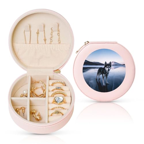 TRSGKSQP Schmuckschatulle für Damen und Mädchen, Leder, Reise-Schmuckkästchen, Husky-Hund auf einem gefrorenen See, tragbare Schmuck-Organizer-Box mit Reißverschluss für Ohrringe, Armbänder, Ringe TRSGKSQP Schmuckschatulle für Damen und Mädchen, Leder, Reise-Schmuckkästchen, Husky-Hund auf einem gefrorenen See, tragbare Schmuck-Organizer-Box mit Reißverschluss für Ohrringe, Armbänder, Ringe von TRSGKSQP