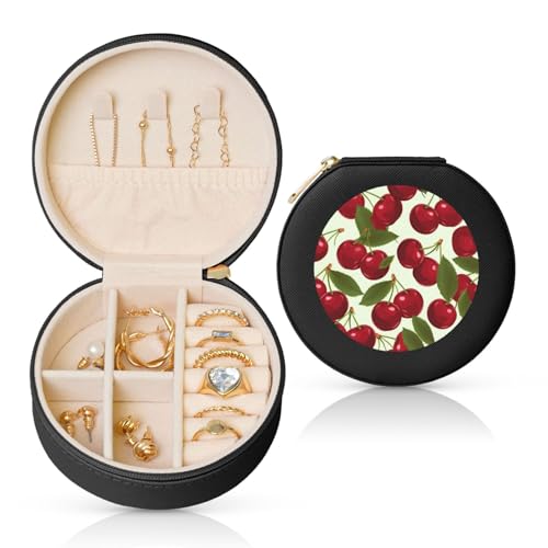 TRSGKSQP Schmuckschatulle für Damen und Mädchen, Leder, Reise-Schmuckkästchen, Kirschfrucht, tragbare Schmuck-Organizer-Box mit Reißverschluss für Ohrringe, Armbänder, Ringe TRSGKSQP Schmuckschatulle für Damen und Mädchen, Leder, Reise-Schmuckkästchen, Kirschfrucht, tragbare Schmuck-Organizer-Box mit Reißverschluss für Ohrringe, Armbänder, Ringe von TRSGKSQP