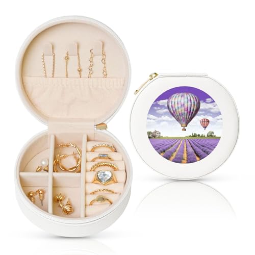 TRSGKSQP Schmuckschatulle für Damen und Mädchen, Leder, Reise-Schmuckkästchen, Lavendel, Heißluftballon, tragbare Schmuck-Organizer-Box mit Reißverschluss für Ohrringe, Armbänder, Ringe TRSGKSQP Schmuckschatulle für Damen und Mädchen, Leder, Reise-Schmuckkästchen, Lavendel, Heißluftballon, tragbare Schmuck-Organizer-Box mit Reißverschluss für Ohrringe, Armbänder, Ringe von TRSGKSQP