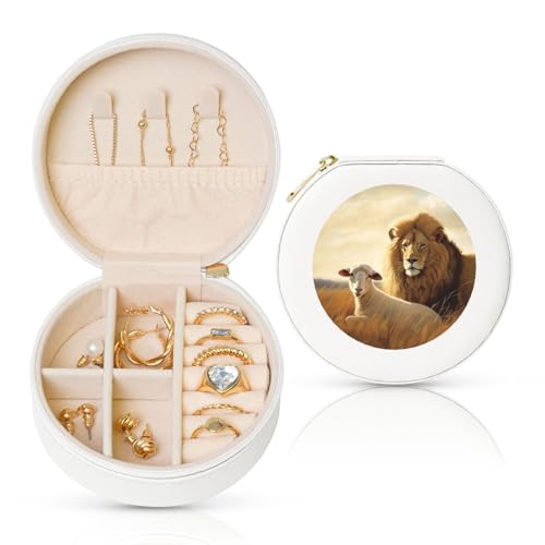TRSGKSQP Schmuckschatulle für Damen und Mädchen, Leder, Reise-Schmuckkästchen, Löwen-Schaf, tragbare Schmuck-Organizer-Box mit Reißverschluss für Ohrringe, Armbänder, Ringe TRSGKSQP Schmuckschatulle für Damen und Mädchen, Leder, Reise-Schmuckkästchen, Löwen-Schaf, tragbare Schmuck-Organizer-Box mit Reißverschluss für Ohrringe, Armbänder, Ringe von TRSGKSQP
