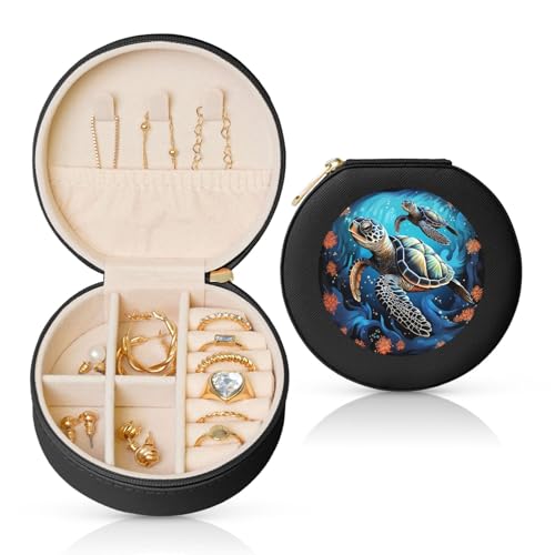 TRSGKSQP Schmuckschatulle für Damen und Mädchen, Leder, Reise-Schmuckkästchen, Meeresschildkröte, Boho-Stil, tragbare Schmuck-Organizer-Box mit Reißverschluss für Ohrringe, Armbänder, Ringe TRSGKSQP Schmuckschatulle für Damen und Mädchen, Leder, Reise-Schmuckkästchen, Meeresschildkröte, Boho-Stil, tragbare Schmuck-Organizer-Box mit Reißverschluss für Ohrringe, Armbänder, Ringe von TRSGKSQP