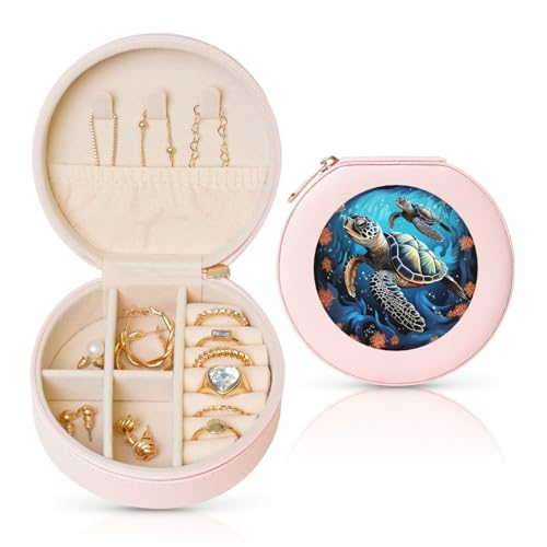 TRSGKSQP Schmuckschatulle für Damen und Mädchen, Leder, Reise-Schmuckkästchen, Meeresschildkröte, Boho-Stil, tragbare Schmuck-Organizer-Box mit Reißverschluss für Ohrringe, Armbänder, Ringe TRSGKSQP Schmuckschatulle für Damen und Mädchen, Leder, Reise-Schmuckkästchen, Meeresschildkröte, Boho-Stil, tragbare Schmuck-Organizer-Box mit Reißverschluss für Ohrringe, Armbänder, Ringe von TRSGKSQP