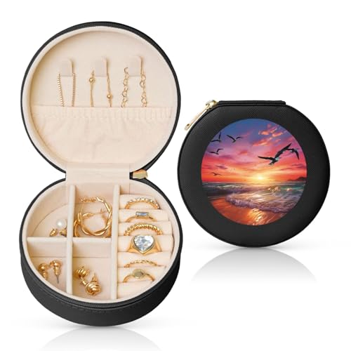 TRSGKSQP Schmuckschatulle für Damen und Mädchen, Leder, Reise-Schmuckkästchen, Möwe, fliegt über bunten Himmel, tragbare Schmuck-Organizer-Box mit Reißverschluss für Ohrringe, Armbänder, Ringe TRSGKSQP Schmuckschatulle für Damen und Mädchen, Leder, Reise-Schmuckkästchen, Möwe, fliegt über bunten Himmel, tragbare Schmuck-Organizer-Box mit Reißverschluss für Ohrringe, Armbänder, Ringe von TRSGKSQP