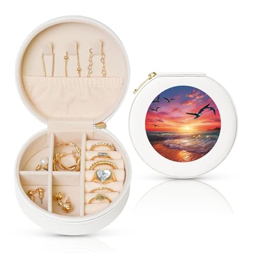 TRSGKSQP Schmuckschatulle für Damen und Mädchen, Leder, Reise-Schmuckkästchen, Möwe, fliegt über bunten Himmel, tragbare Schmuck-Organizer-Box mit Reißverschluss für Ohrringe, Armbänder, Ringe TRSGKSQP Schmuckschatulle für Damen und Mädchen, Leder, Reise-Schmuckkästchen, Möwe, fliegt über bunten Himmel, tragbare Schmuck-Organizer-Box mit Reißverschluss für Ohrringe, Armbänder, Ringe von TRSGKSQP