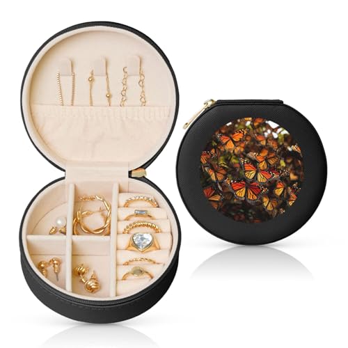 TRSGKSQP Schmuckschatulle für Damen und Mädchen, Leder, Reise-Schmuckkästchen, Monarch-Schmetterlinge, tragbare Schmuck-Organizer-Box mit Reißverschluss für Ohrringe, Armbänder, Ringe TRSGKSQP Schmuckschatulle für Damen und Mädchen, Leder, Reise-Schmuckkästchen, Monarch-Schmetterlinge, tragbare Schmuck-Organizer-Box mit Reißverschluss für Ohrringe, Armbänder, Ringe von TRSGKSQP