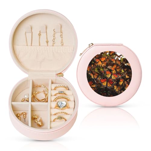 TRSGKSQP Schmuckschatulle für Damen und Mädchen, Leder, Reise-Schmuckkästchen, Monarch-Schmetterlinge, tragbare Schmuck-Organizer-Box mit Reißverschluss für Ohrringe, Armbänder, Ringe TRSGKSQP Schmuckschatulle für Damen und Mädchen, Leder, Reise-Schmuckkästchen, Monarch-Schmetterlinge, tragbare Schmuck-Organizer-Box mit Reißverschluss für Ohrringe, Armbänder, Ringe von TRSGKSQP
