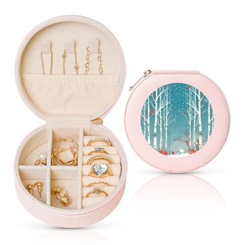 TRSGKSQP Schmuckschatulle für Damen und Mädchen, Leder, Reise-Schmuckkästchen, Motiv: Frohe Weihnachten, Birkenbaum, tragbare Schmuck-Organizer-Box mit Reißverschluss für Ohrringe, Armbänder, Ringe TRSGKSQP Schmuckschatulle für Damen und Mädchen, Leder, Reise-Schmuckkästchen, Motiv: Frohe Weihnachten, Birkenbaum, tragbare Schmuck-Organizer-Box mit Reißverschluss für Ohrringe, Armbänder, Ringe von TRSGKSQP