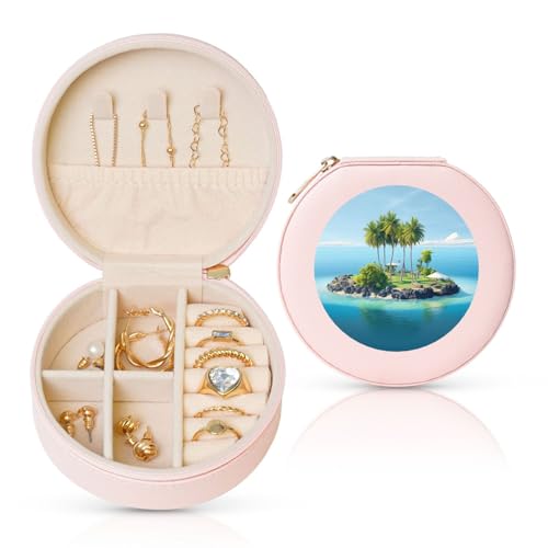 TRSGKSQP Schmuckschatulle für Damen und Mädchen, Leder, Reise-Schmuckkästchen, Ozeaninsel, tragbare Schmuck-Organizer-Box mit Reißverschluss für Ohrringe, Armbänder, Ringe TRSGKSQP Schmuckschatulle für Damen und Mädchen, Leder, Reise-Schmuckkästchen, Ozeaninsel, tragbare Schmuck-Organizer-Box mit Reißverschluss für Ohrringe, Armbänder, Ringe von TRSGKSQP