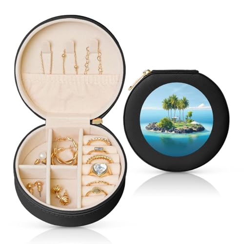 TRSGKSQP Schmuckschatulle für Damen und Mädchen, Leder, Reise-Schmuckkästchen, Ozeaninsel, tragbare Schmuck-Organizer-Box mit Reißverschluss für Ohrringe, Armbänder, Ringe TRSGKSQP Schmuckschatulle für Damen und Mädchen, Leder, Reise-Schmuckkästchen, Ozeaninsel, tragbare Schmuck-Organizer-Box mit Reißverschluss für Ohrringe, Armbänder, Ringe von TRSGKSQP