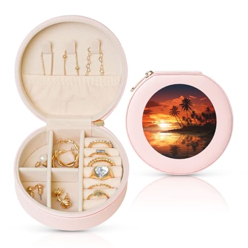 TRSGKSQP Schmuckschatulle für Damen und Mädchen, Leder, Reise-Schmuckkästchen, Palme, Sonnenuntergang, tragbare Schmuck-Organizer-Box mit Reißverschluss für Ohrringe, Armbänder, Ringe TRSGKSQP Schmuckschatulle für Damen und Mädchen, Leder, Reise-Schmuckkästchen, Palme, Sonnenuntergang, tragbare Schmuck-Organizer-Box mit Reißverschluss für Ohrringe, Armbänder, Ringe von TRSGKSQP