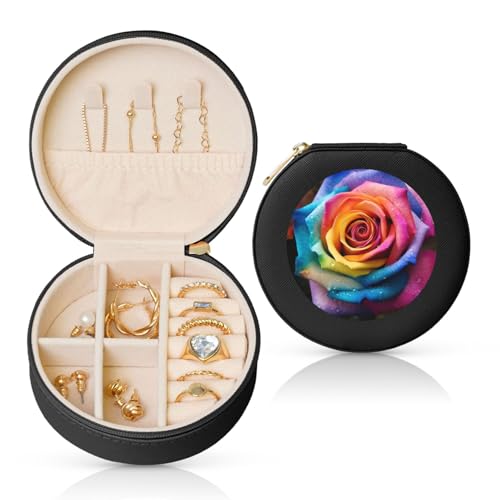 TRSGKSQP Schmuckschatulle für Damen und Mädchen, Leder, Reise-Schmuckkästchen, Regenbogen-Rose, Blume, tragbare Schmuck-Organizer-Box mit Reißverschluss für Ohrringe, Armbänder, Ringe TRSGKSQP Schmuckschatulle für Damen und Mädchen, Leder, Reise-Schmuckkästchen, Regenbogen-Rose, Blume, tragbare Schmuck-Organizer-Box mit Reißverschluss für Ohrringe, Armbänder, Ringe von TRSGKSQP