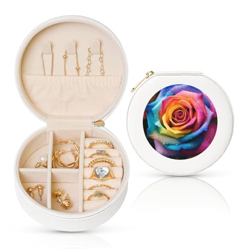 TRSGKSQP Schmuckschatulle für Damen und Mädchen, Leder, Reise-Schmuckkästchen, Regenbogen-Rose, Blume, tragbare Schmuck-Organizer-Box mit Reißverschluss für Ohrringe, Armbänder, Ringe TRSGKSQP Schmuckschatulle für Damen und Mädchen, Leder, Reise-Schmuckkästchen, Regenbogen-Rose, Blume, tragbare Schmuck-Organizer-Box mit Reißverschluss für Ohrringe, Armbänder, Ringe von TRSGKSQP