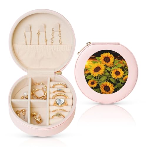 TRSGKSQP Schmuckschatulle für Damen und Mädchen, Leder, Reise-Schmuckkästchen, Sonnenblume, tragbare Schmuck-Organizer-Box mit Reißverschluss für Ohrringe, Armbänder, Ringe TRSGKSQP Schmuckschatulle für Damen und Mädchen, Leder, Reise-Schmuckkästchen, Sonnenblume, tragbare Schmuck-Organizer-Box mit Reißverschluss für Ohrringe, Armbänder, Ringe von TRSGKSQP
