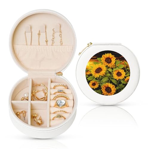 TRSGKSQP Schmuckschatulle für Damen und Mädchen, Leder, Reise-Schmuckkästchen, Sonnenblume, tragbare Schmuck-Organizer-Box mit Reißverschluss für Ohrringe, Armbänder, Ringe TRSGKSQP Schmuckschatulle für Damen und Mädchen, Leder, Reise-Schmuckkästchen, Sonnenblume, tragbare Schmuck-Organizer-Box mit Reißverschluss für Ohrringe, Armbänder, Ringe von TRSGKSQP