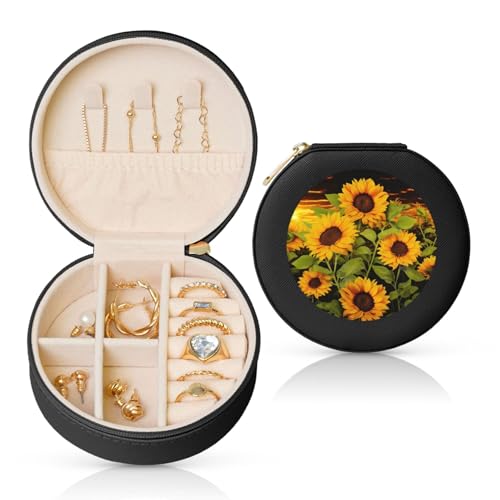 TRSGKSQP Schmuckschatulle für Damen und Mädchen, Leder, Reise-Schmuckkästchen, Sonnenblume, tragbare Schmuck-Organizer-Box mit Reißverschluss für Ohrringe, Armbänder, Ringe TRSGKSQP Schmuckschatulle für Damen und Mädchen, Leder, Reise-Schmuckkästchen, Sonnenblume, tragbare Schmuck-Organizer-Box mit Reißverschluss für Ohrringe, Armbänder, Ringe von TRSGKSQP