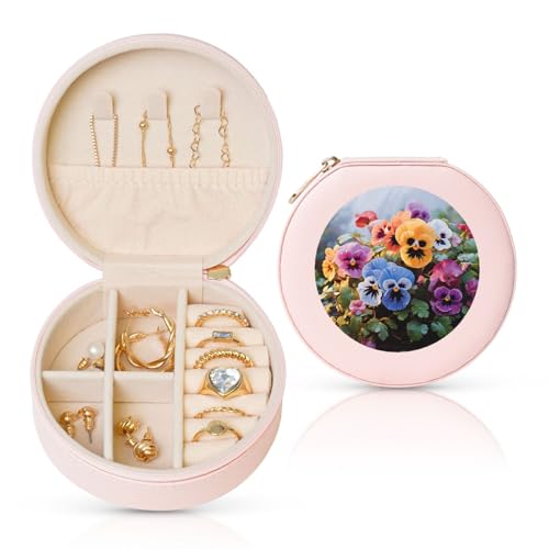 TRSGKSQP Schmuckschatulle für Damen und Mädchen, Leder, Reise-Schmuckkästchen, Stiefmütterchen, Blumen, tragbare Schmuck-Organizer-Box mit Reißverschluss für Ohrringe, Armbänder, Ringe TRSGKSQP Schmuckschatulle für Damen und Mädchen, Leder, Reise-Schmuckkästchen, Stiefmütterchen, Blumen, tragbare Schmuck-Organizer-Box mit Reißverschluss für Ohrringe, Armbänder, Ringe von TRSGKSQP