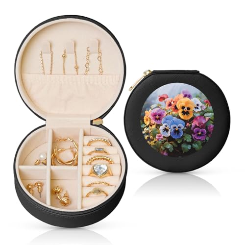 TRSGKSQP Schmuckschatulle für Damen und Mädchen, Leder, Reise-Schmuckkästchen, Stiefmütterchen, Blumen, tragbare Schmuck-Organizer-Box mit Reißverschluss für Ohrringe, Armbänder, Ringe TRSGKSQP Schmuckschatulle für Damen und Mädchen, Leder, Reise-Schmuckkästchen, Stiefmütterchen, Blumen, tragbare Schmuck-Organizer-Box mit Reißverschluss für Ohrringe, Armbänder, Ringe von TRSGKSQP