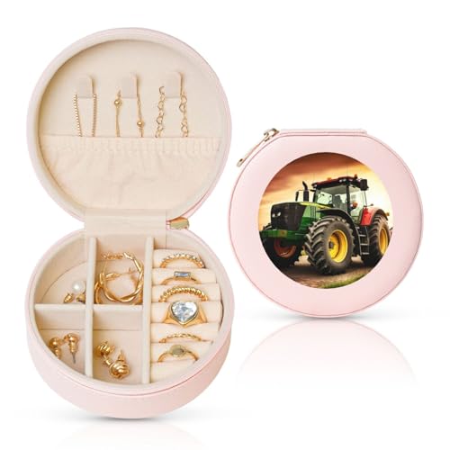 TRSGKSQP Schmuckschatulle für Damen und Mädchen, Leder, Reise-Schmuckkästchen, Traktor-Thema, tragbare Schmuck-Organizer-Box mit Reißverschluss für Ohrringe, Armbänder, Ringe von TRSGKSQP