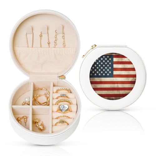 TRSGKSQP Schmuckschatulle für Damen und Mädchen, Leder, Reise-Schmuckkästchen, Vintage, amerikanische USA-Flagge, tragbare Schmuck-Organizer-Box mit Reißverschluss für Ohrringe, Armbänder, Ringe TRSGKSQP Schmuckschatulle für Damen und Mädchen, Leder, Reise-Schmuckkästchen, Vintage, amerikanische USA-Flagge, tragbare Schmuck-Organizer-Box mit Reißverschluss für Ohrringe, Armbänder, Ringe von TRSGKSQP