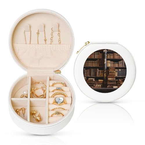 TRSGKSQP Schmuckschatulle für Damen und Mädchen, Leder, Reise-Schmuckkästchen, alte Bücher in der Bibliothek, tragbare Schmuck-Organizer-Box mit Reißverschluss für Ohrringe, Armbänder, Ringe TRSGKSQP Schmuckschatulle für Damen und Mädchen, Leder, Reise-Schmuckkästchen, alte Bücher in der Bibliothek, tragbare Schmuck-Organizer-Box mit Reißverschluss für Ohrringe, Armbänder, Ringe von TRSGKSQP