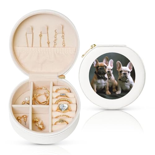 TRSGKSQP Schmuckschatulle für Damen und Mädchen, Leder, Reise-Schmuckkästchen, französische Bulldogge, Welpen, tragbare Schmuck-Organizer-Box mit Reißverschluss für Ohrringe, Armbänder, Ringe TRSGKSQP Schmuckschatulle für Damen und Mädchen, Leder, Reise-Schmuckkästchen, französische Bulldogge, Welpen, tragbare Schmuck-Organizer-Box mit Reißverschluss für Ohrringe, Armbänder, Ringe von TRSGKSQP