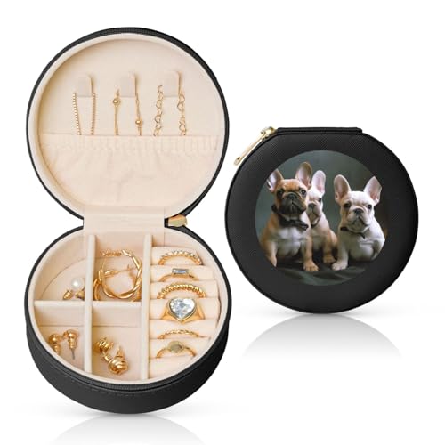 TRSGKSQP Schmuckschatulle für Damen und Mädchen, Leder, Reise-Schmuckkästchen, französische Bulldogge, Welpen, tragbare Schmuck-Organizer-Box mit Reißverschluss für Ohrringe, Armbänder, Ringe TRSGKSQP Schmuckschatulle für Damen und Mädchen, Leder, Reise-Schmuckkästchen, französische Bulldogge, Welpen, tragbare Schmuck-Organizer-Box mit Reißverschluss für Ohrringe, Armbänder, Ringe von TRSGKSQP